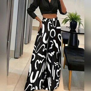 Geometric Print Loose Wide Leg Fashionable Pants For Women